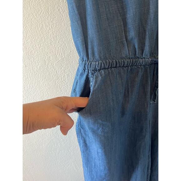 Women's Old Navy Blue Cotton Jumpsuit with drawstring wide leg Size Small - Picture 4 of 7